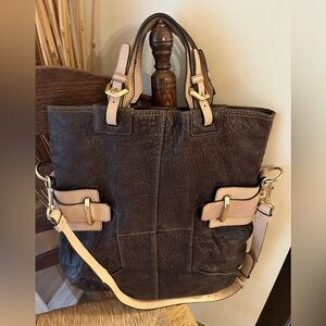 orYANY Foldover Large Crossbody Satchel Tote Bag Premium Leather Handbag Beige